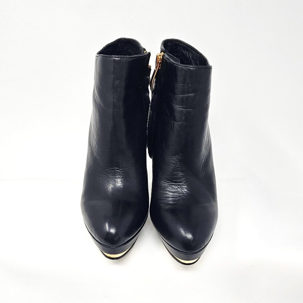 Vince Camuto Dira Black Lambskin Ankle Booties, Size 5B US/35 EU